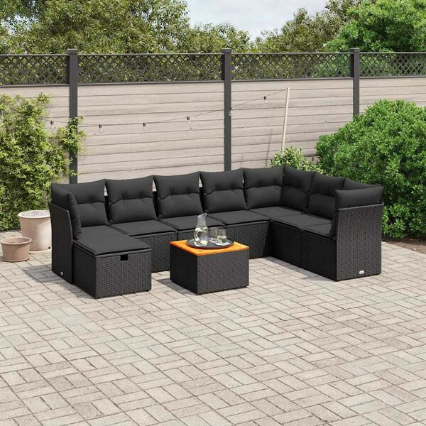 VidaXL Polyrattan Kerti Ülőgarnitúra - 9 részes - Fekete