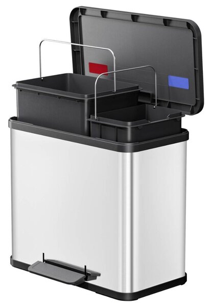 Hailo Öko duo Plus L 26 literes pedálos Rozsdamentes acél szemetes - Fekete / Ezüst