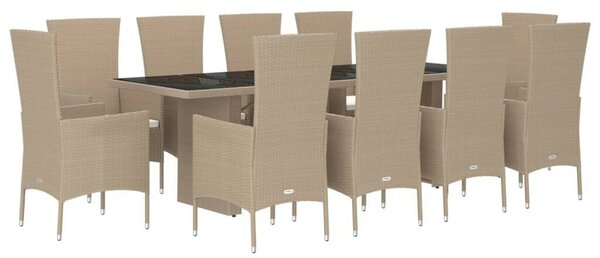 VidaXL 11 részes bézs polyrattan kerti étkezőgarnitúra párnákkal