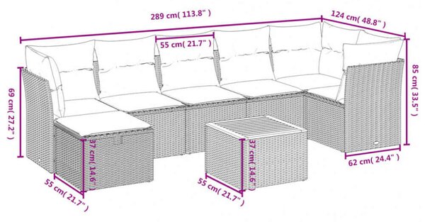 VidaXL Polyrattan Kerti Ülőgarnitúra - 9 részes - Fekete