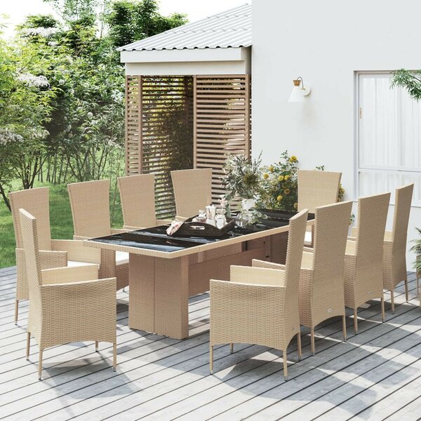 VidaXL 11 részes bézs polyrattan kerti étkezőgarnitúra párnákkal
