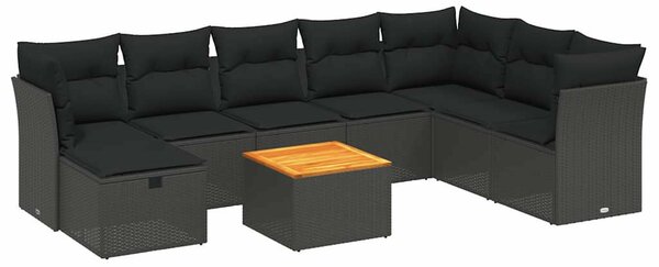 VidaXL Polyrattan Kerti Ülőgarnitúra - 9 részes - Fekete