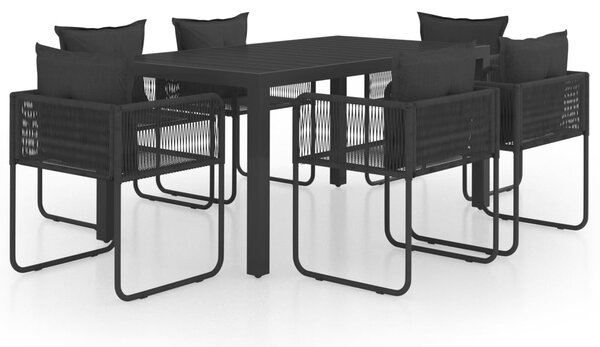 7 részes fekete PVC rattan kerti étkezőgarnitúra