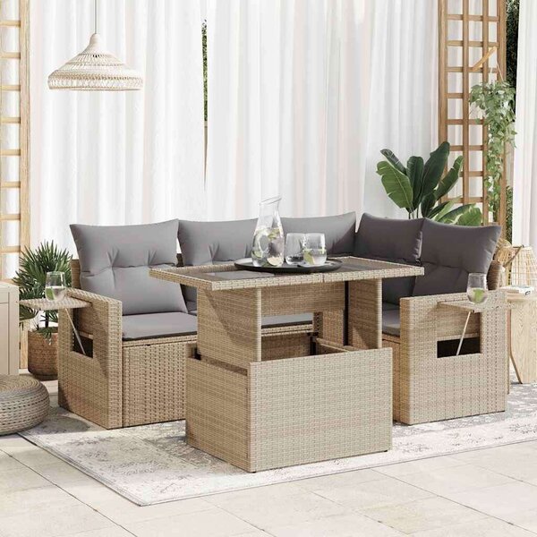 VidaXL 5 részes Polyrattan Kerti Ülőgarnitúra - Bézs