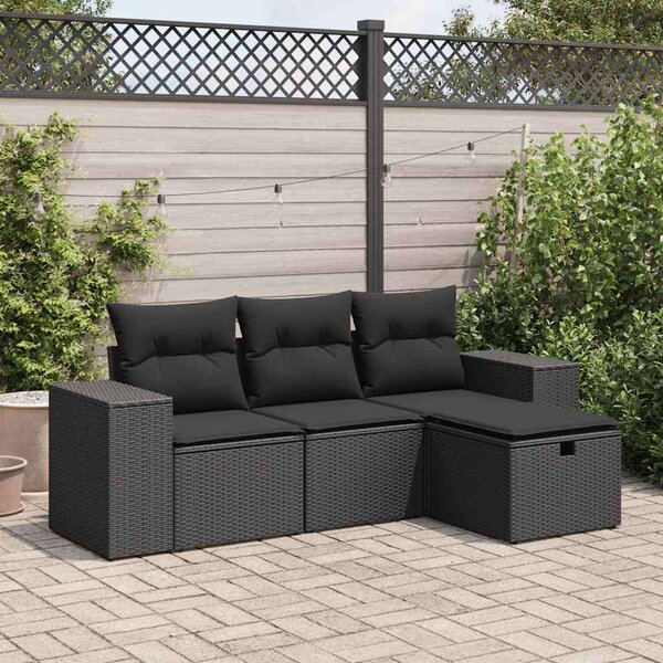 VidaXL Polyrattan Kerti Ülőgarnitúra - 4 részes - Fekete
