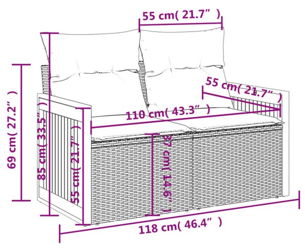 VidaXL 10 részes szürke polyrattan kerti ülőgarnitúra párnákkal