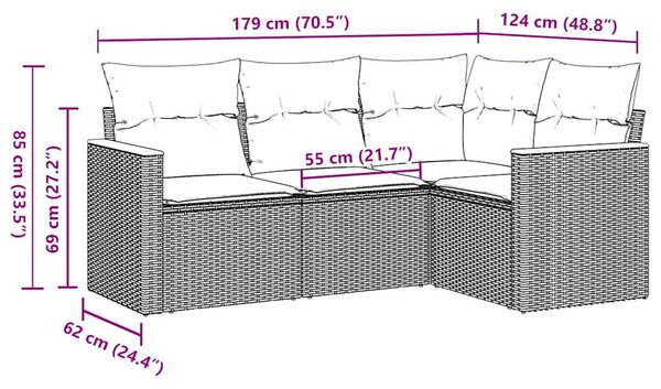 VidaXL Polyrattan Kerti Ülőgarnitúra - 4 részes - Fekete