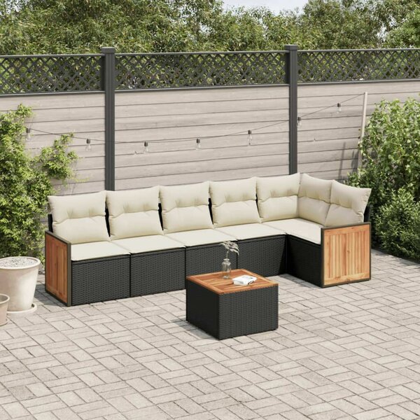 VidaXL 7 részes Kerti Ülőgarnitúra - Fekete Polyrattan