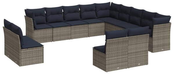 13 db szürke polyrattan kerti kanapégarnitúra párnákkal