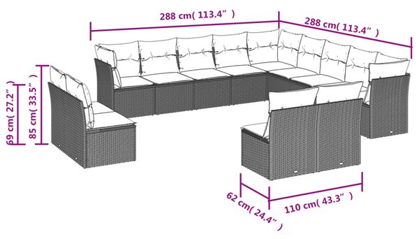 13 db szürke polyrattan kerti kanapégarnitúra párnákkal