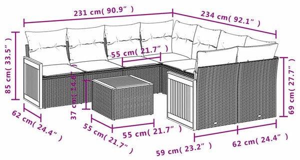 VidaXL Polyrattan Kerti Ülőgarnitúra - 9 részes - Bézs
