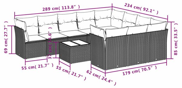 VidaXL Polyrattan Kerti Ülőgarnitúra - 11 részes - Bézs