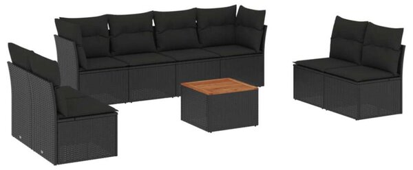 VidaXL Kerti Ülőgarnitúra - 9 részes - Fekete Polyrattan