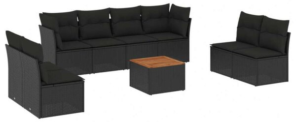 VidaXL Kerti Ülőgarnitúra - 9 részes - Fekete Polyrattan