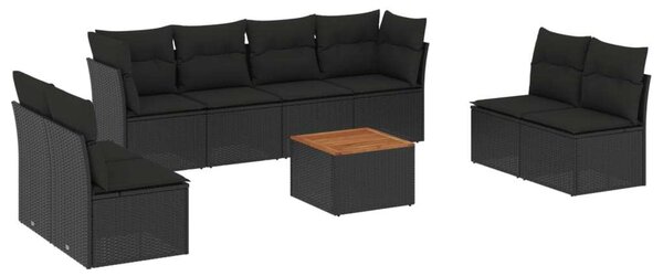 VidaXL Kerti Ülőgarnitúra - 9 részes - Fekete Polyrattan