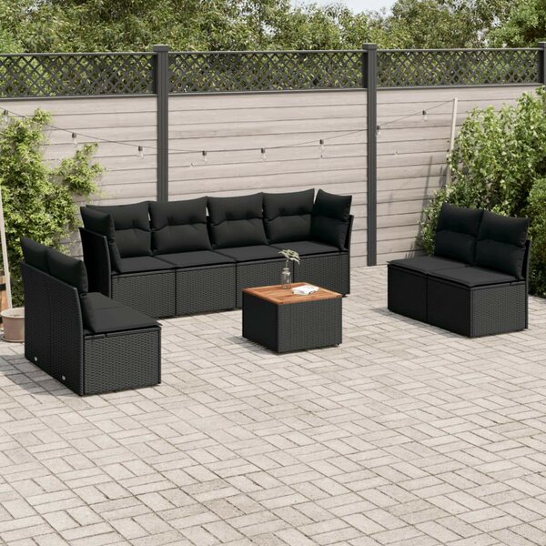 VidaXL Kerti Ülőgarnitúra - 9 részes - Fekete Polyrattan