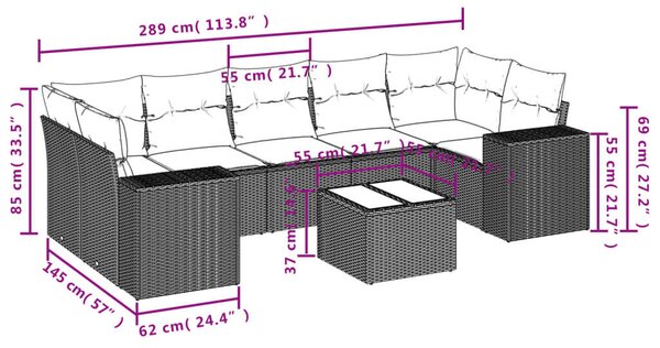 VidaXL 8 részes bézs polyrattan kerti ülőgarnitúra párnával
