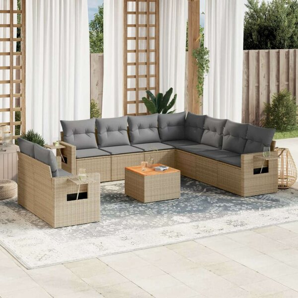VidaXL Polyrattan Kerti Ülőgarnitúra - 10 részes, Bézs