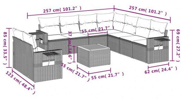 VidaXL Polyrattan Kerti Ülőgarnitúra - 10 részes, Bézs