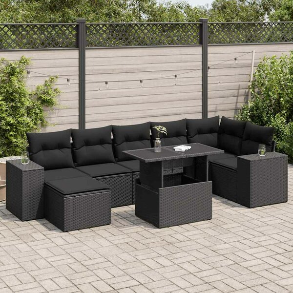 VidaXL 8 részes Kerti Ülőgarnitúra - Fekete Polyrattan