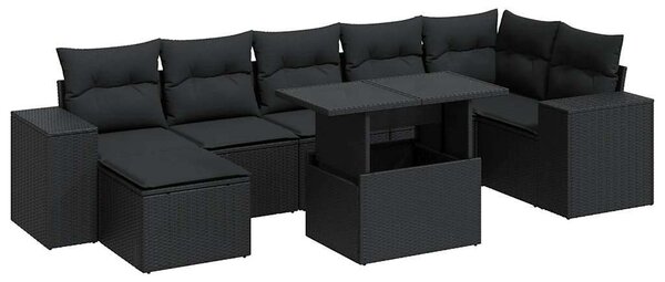 VidaXL 8 részes Kerti Ülőgarnitúra - Fekete Polyrattan