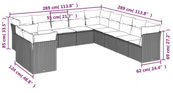 VidaXL Polyrattan Kerti Ülőgarnitúra - 11 részes - Fekete