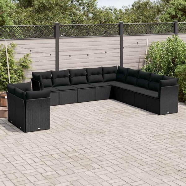 VidaXL Polyrattan Kerti Ülőgarnitúra - 11 részes - Fekete