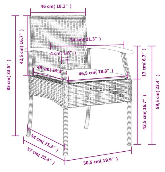 Polyrattan Kerti Étkezőgarnitúra - 7 részes - Fekete