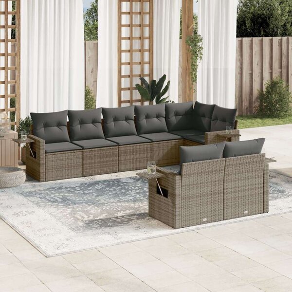 Polyrattan Kerti Ülőgarnitúra - Szürke - 8 részes