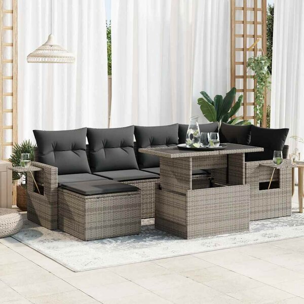 VidaXL Polyrattan Kerti Ülőgarnitúra - 7 részes - Szürke