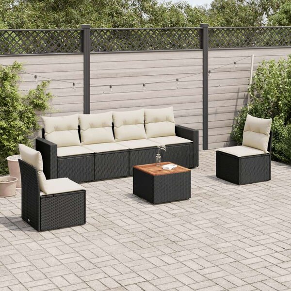 VidaXL 7 részes Kerti Ülőgarnitúra - Fekete Polyrattan