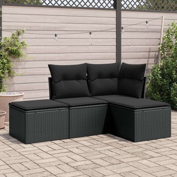 VidaXL Polyrattan Kerti Ülőgarnitúra - 4 részes - Fekete