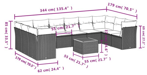 VidaXL Polyrattan Kerti Ülőgarnitúra - 11 részes - Fekete