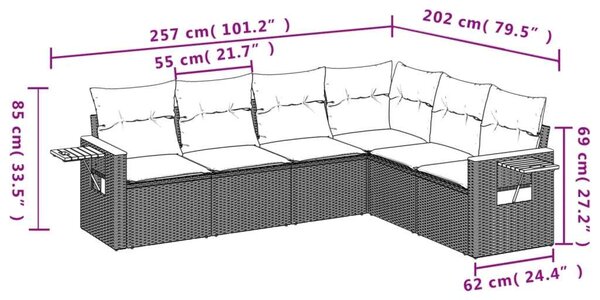 VidaXL Polyrattan Kerti Ülőgarnitúra - 6 részes - Fekete