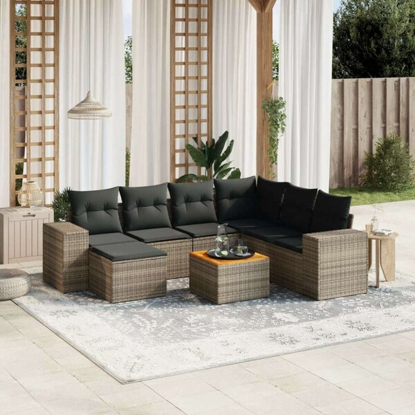 VidaXL 8-részes szürke polyrattan kerti ülőgarnitúra párnákkal