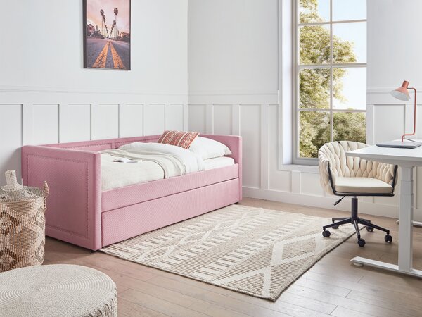 Kihúzható heverő Kordbársony MIMIZAN 90 x 200 cm Rózsaszín