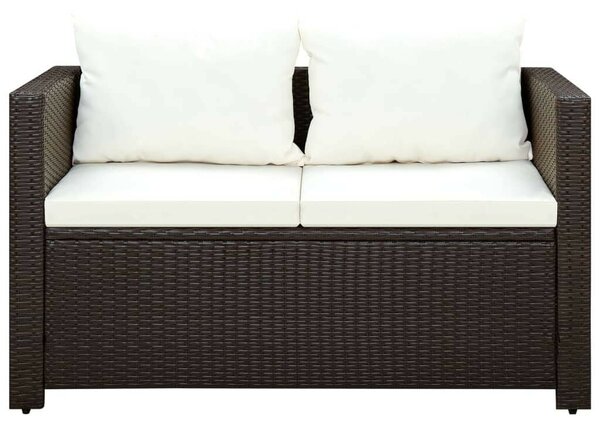 3 darabos barna polyrattan bisztrószett párnákkal