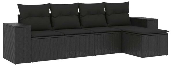 5 részes fekete polyrattan kerti kanapészett párnákkal