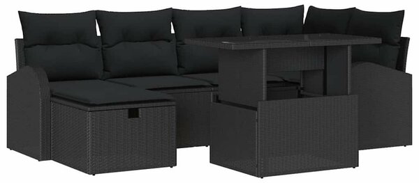 Kerti Kanapé Szett párnával tárolóval 7 pcs Fekete Poli rattan