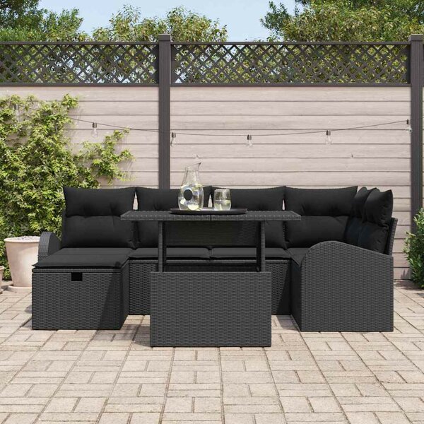 Kerti Kanapé Szett párnával tárolóval 7 pcs Fekete Poli rattan