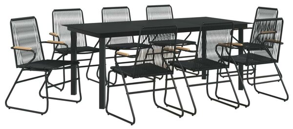 9 részes fekete PVC rattan kerti étkezőgarnitúra