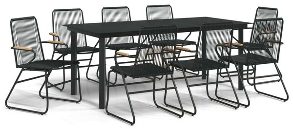 9 részes fekete PVC rattan kerti étkezőgarnitúra