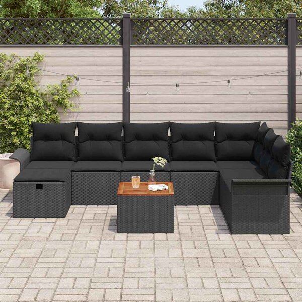 Kerti Kanapé Szett párnával tárolóval 9 pcs Fekete Poli rattan