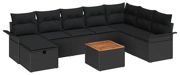 Kerti Kanapé Szett párnával tárolóval 9 pcs Fekete Poli rattan