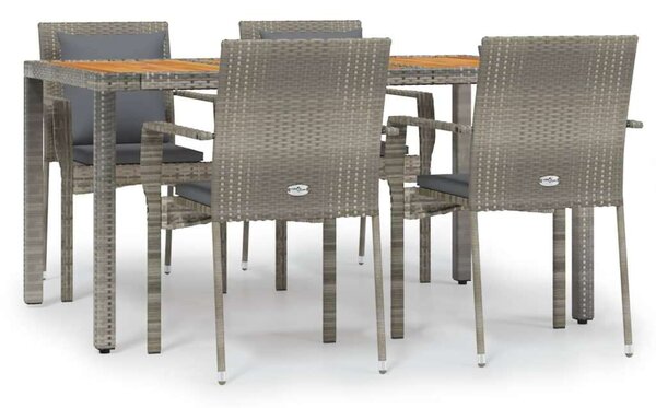 Polyrattan Kerti Étkezőgarnitúra - 5 részes - Szürke