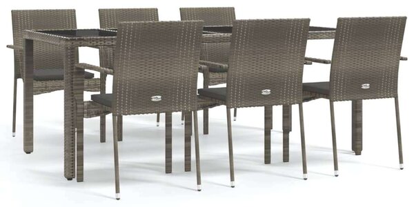 7 részes szürke polyrattan kerti étkezőgarnitúra párnával