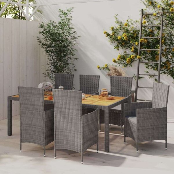 Polyrattan Kültéri Étkezőgarnitúra - 7 részes - Szürke