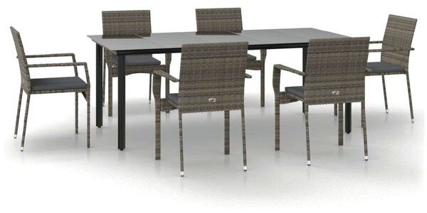 Polyrattan Kerti Étkezőgarnitúra - 7 részes - Fekete-Szürke