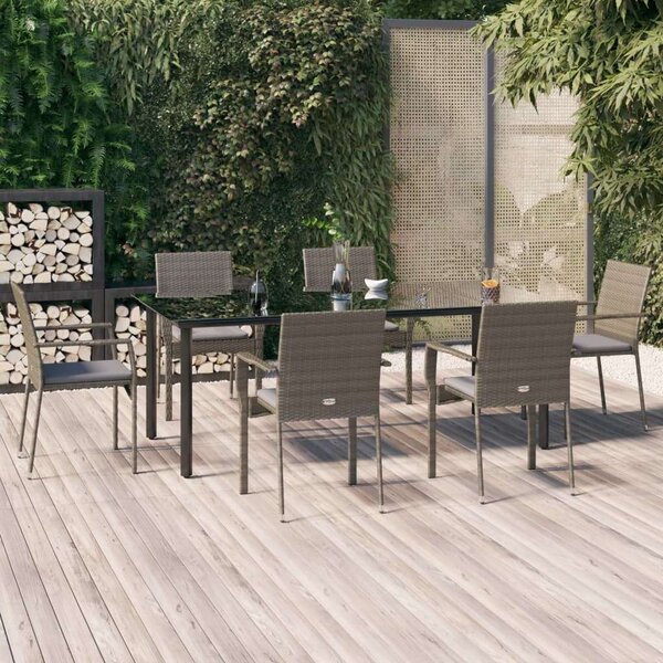 Polyrattan Kerti Étkezőgarnitúra - 7 részes - Fekete-Szürke