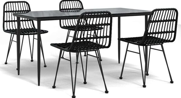5 részes fekete polyrattan kerti étkezőgarnitúra